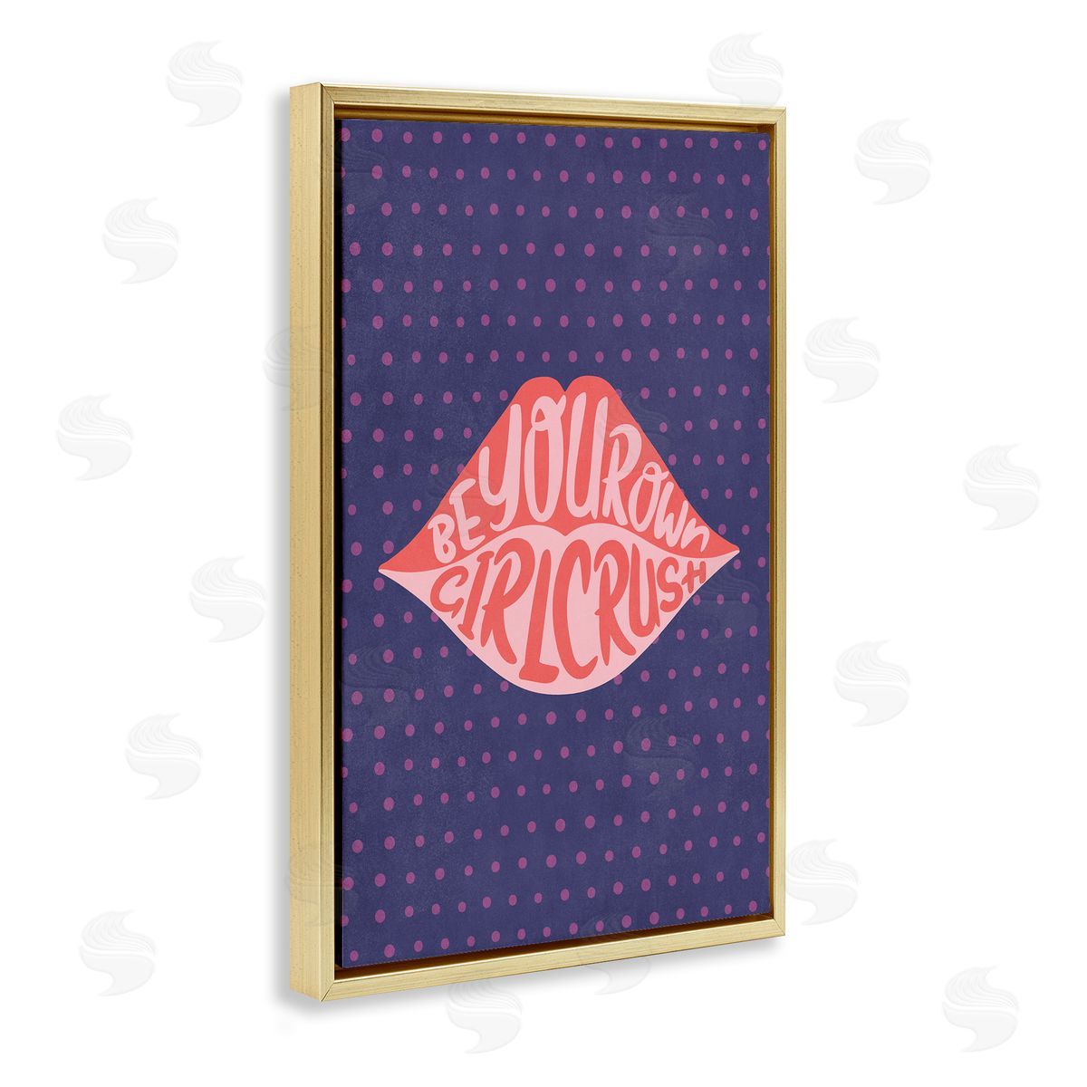 Nataly White Confident Girl Crush Lips Gold Floating Frame Canvas Wall Art Print