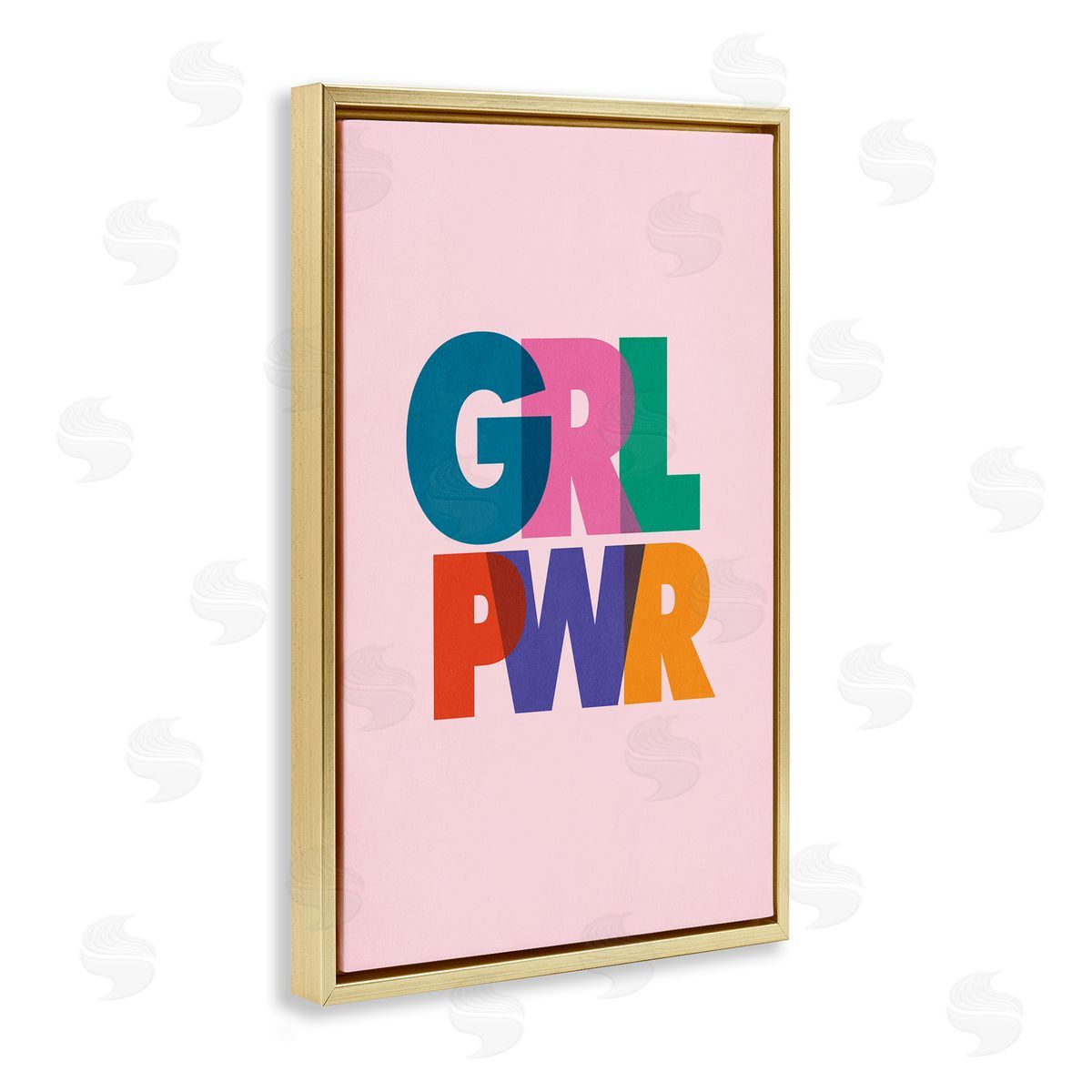 Nataly White Girl Power Pastel Text Gold Floating Frame Canvas Wall Art Print