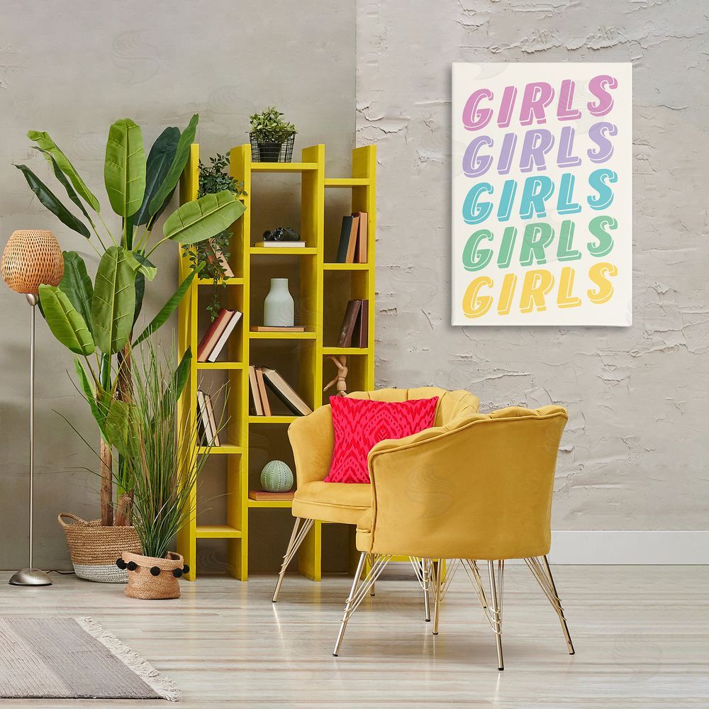 Nataly White Pastel Retro Girls Text Canvas Wall Art Print in Room