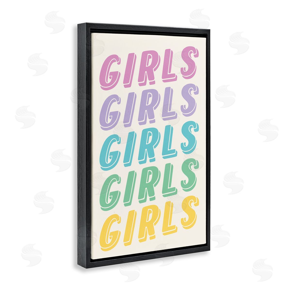 Nataly White Pastel Retro Girls Text Black Floating Frame Canvas Wall Art Print
