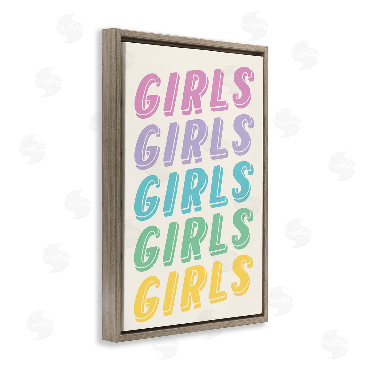 Nataly White Pastel Retro Girls Text Brown Floating Frame Canvas Wall Art Print
