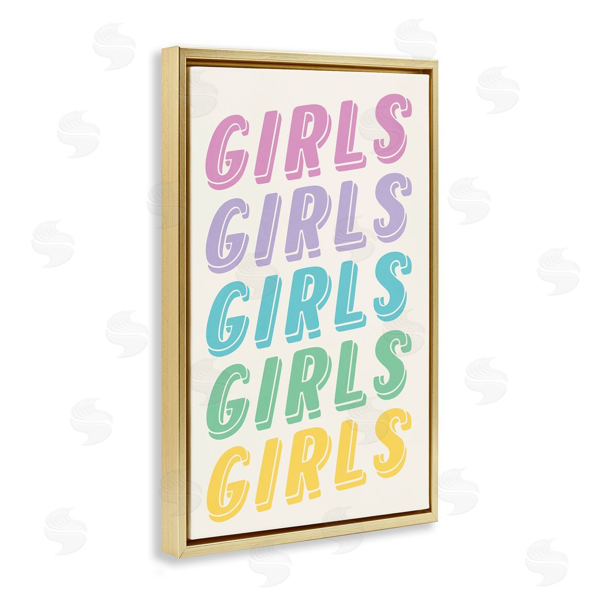Nataly White Pastel Retro Girls Text Gold Floating Frame Canvas Wall Art Print