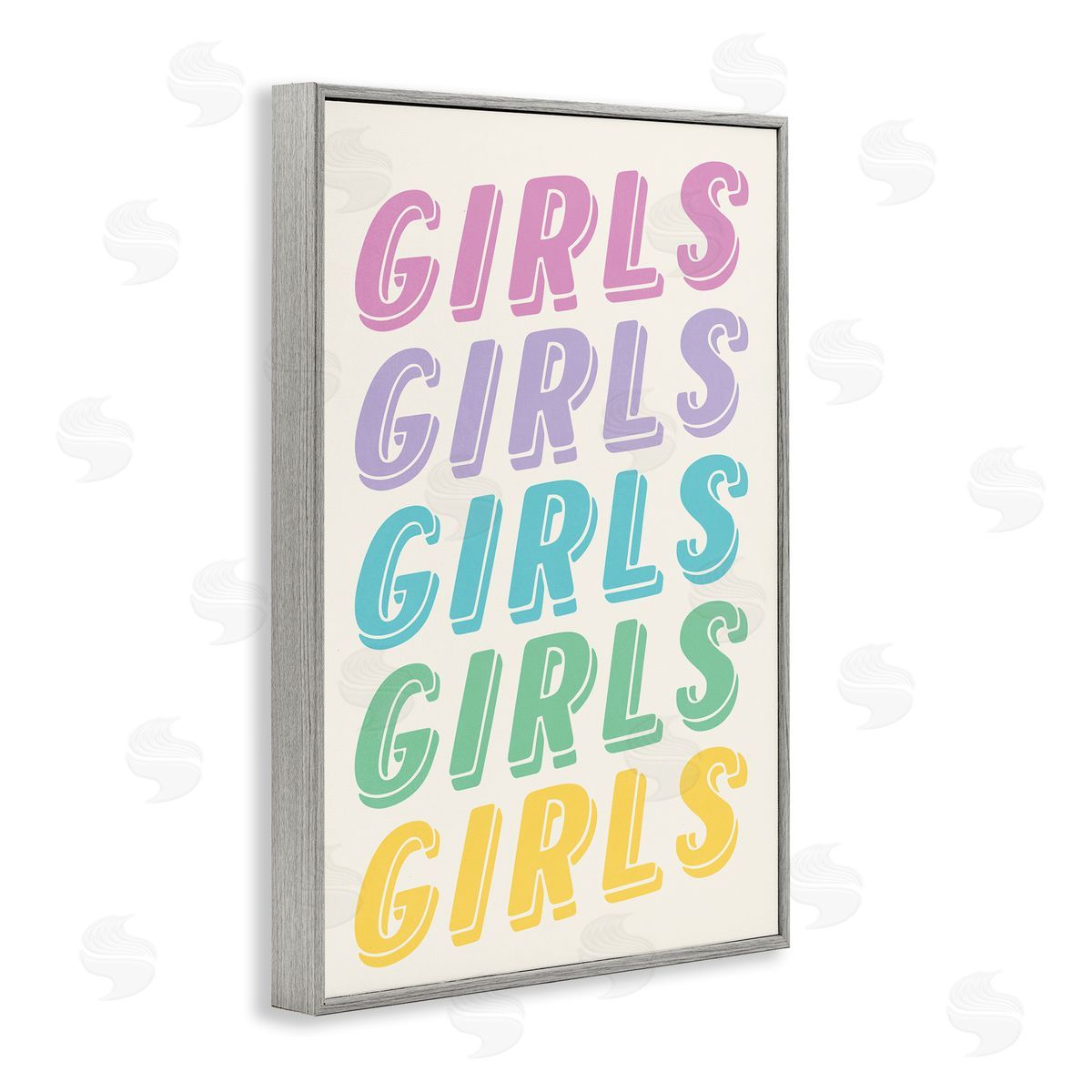 Nataly White Pastel Retro Girls Text Gray Framed Giclee Wall Art Print