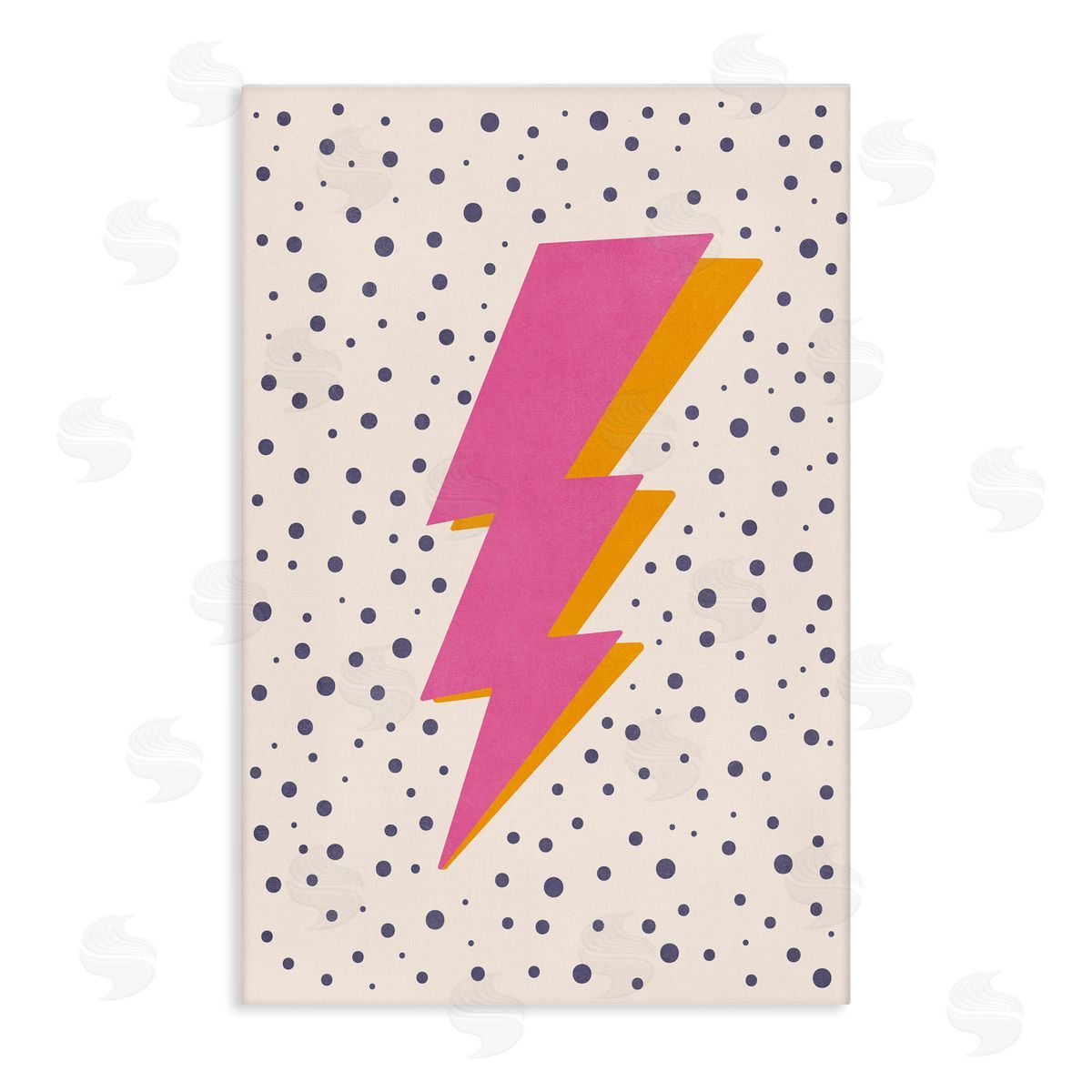 Nataly White Pink Dotted Lightning Bolt Canvas Wall Art Print