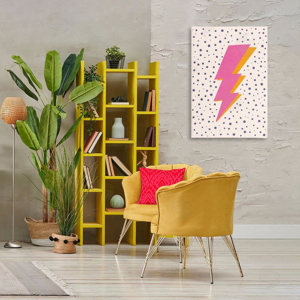 Nataly White Pink Dotted Lightning Bolt Canvas Wall Art Print in Room