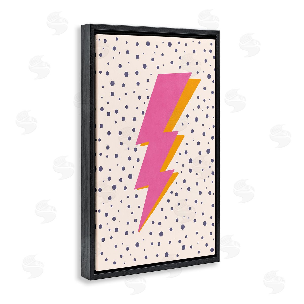 Nataly White Pink Dotted Lightning Bolt Black Floating Frame Canvas Wall Art Print