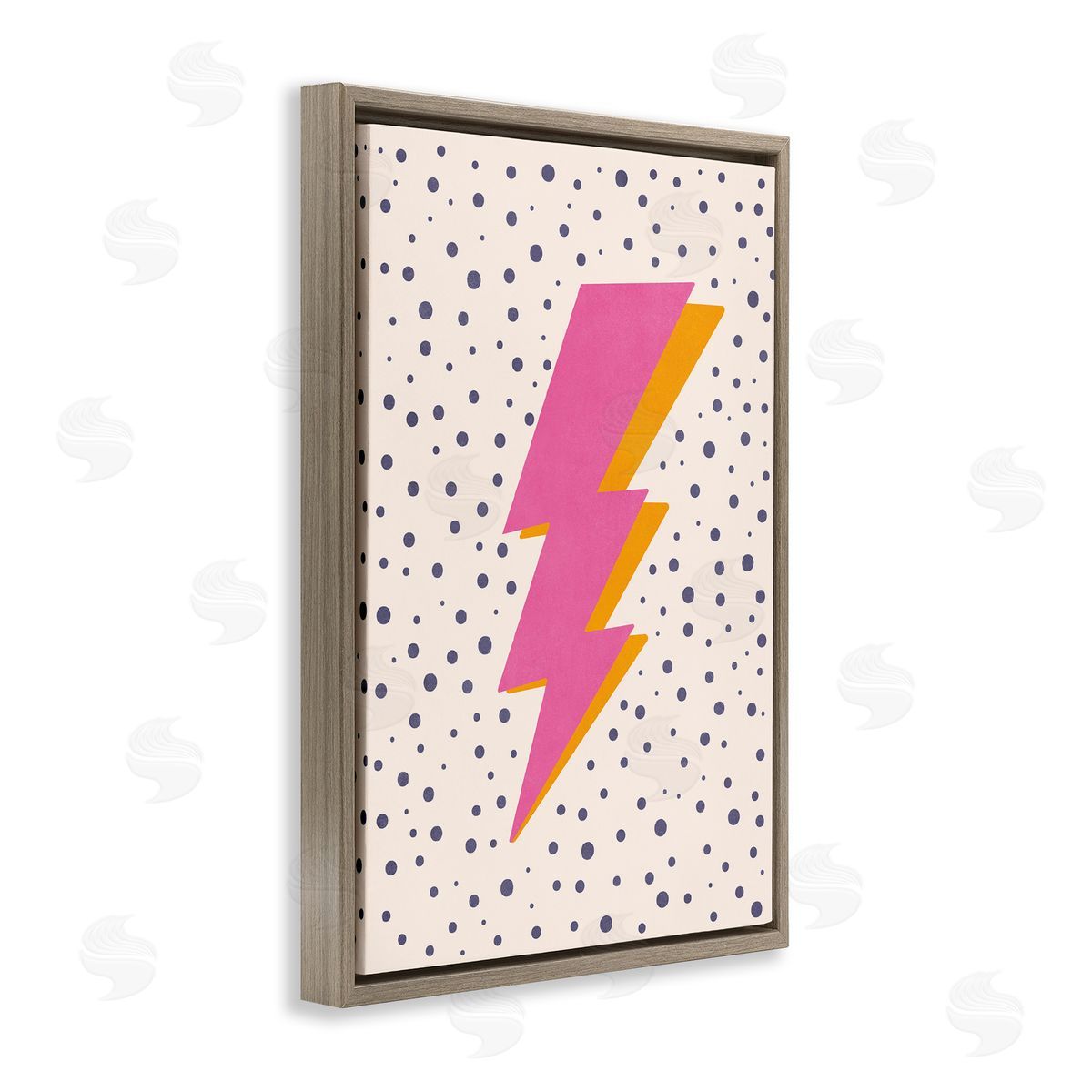 Nataly White Pink Dotted Lightning Bolt Brown Floating Frame Canvas Wall Art Print