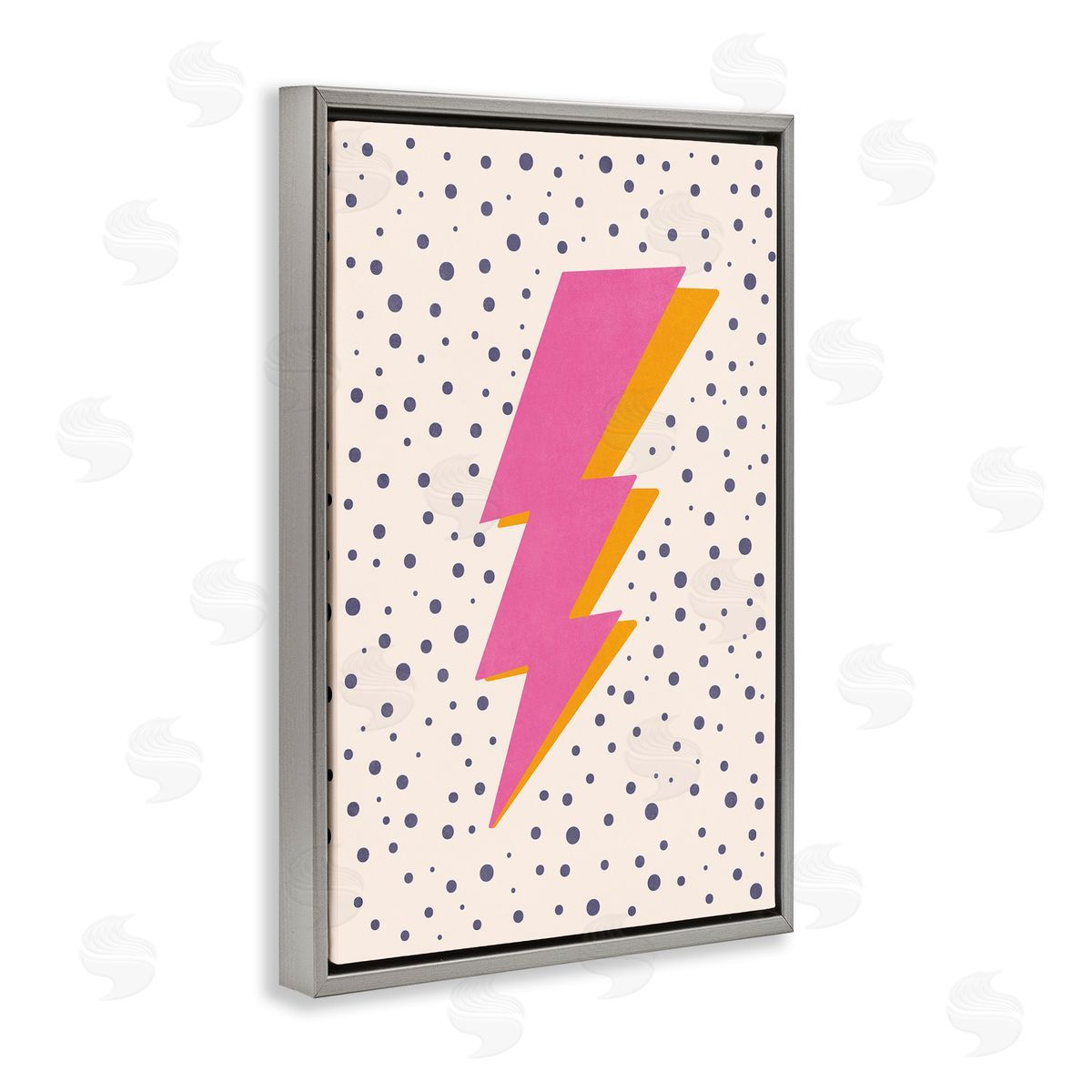 Nataly White Pink Dotted Lightning Bolt Gray Floating Frame Canvas Wall Art Print