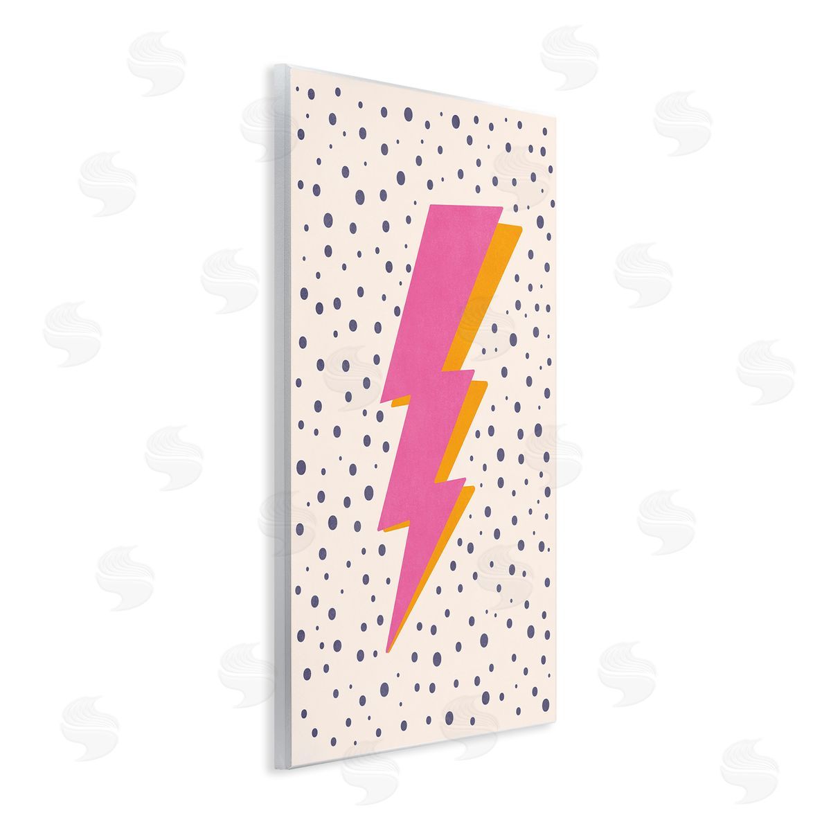 Nataly White Pink Dotted Lightning Bolt Wooden Wall Plaque Art Print