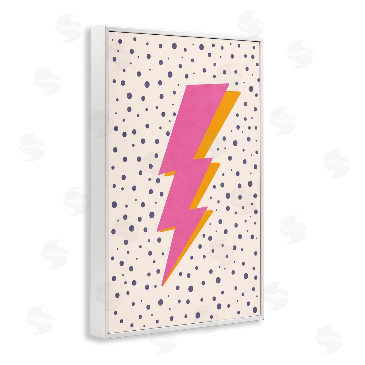 Nataly White Pink Dotted Lightning Bolt White Framed Giclee Wall Art Print