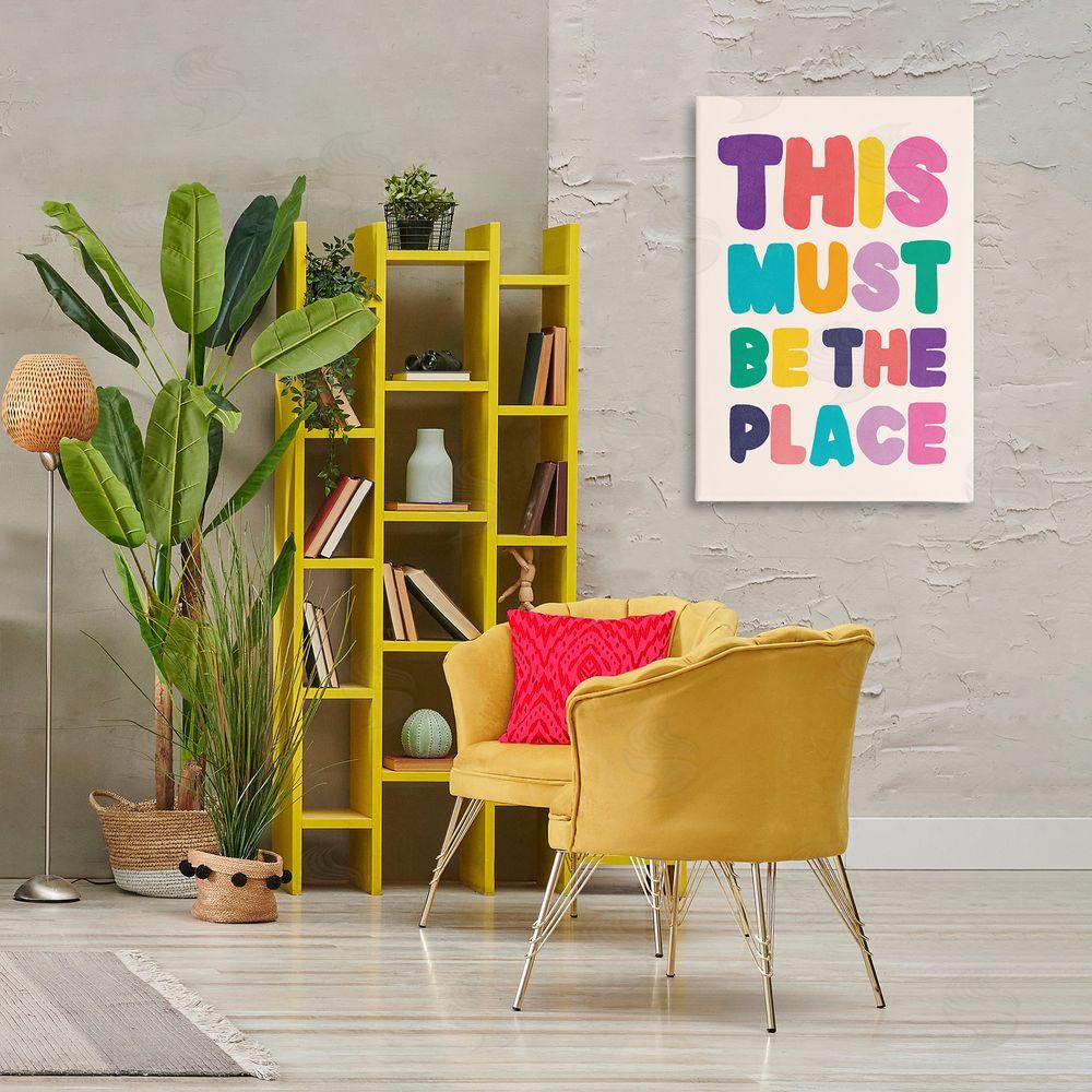Nataly White Must Be The Place Phrase Canvas Wall Art Print in Room