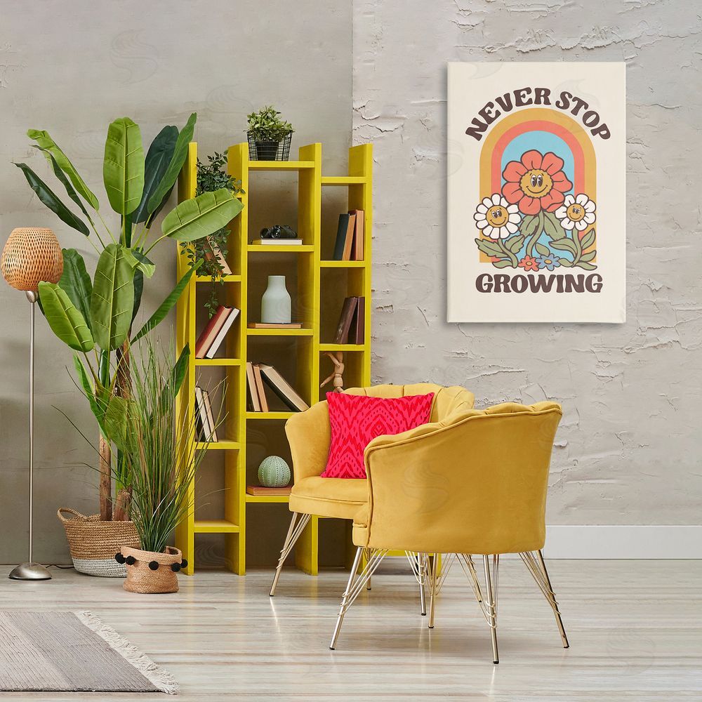Nataly White Vintage Never Stop Growing Canvas Wall Art Print in Room