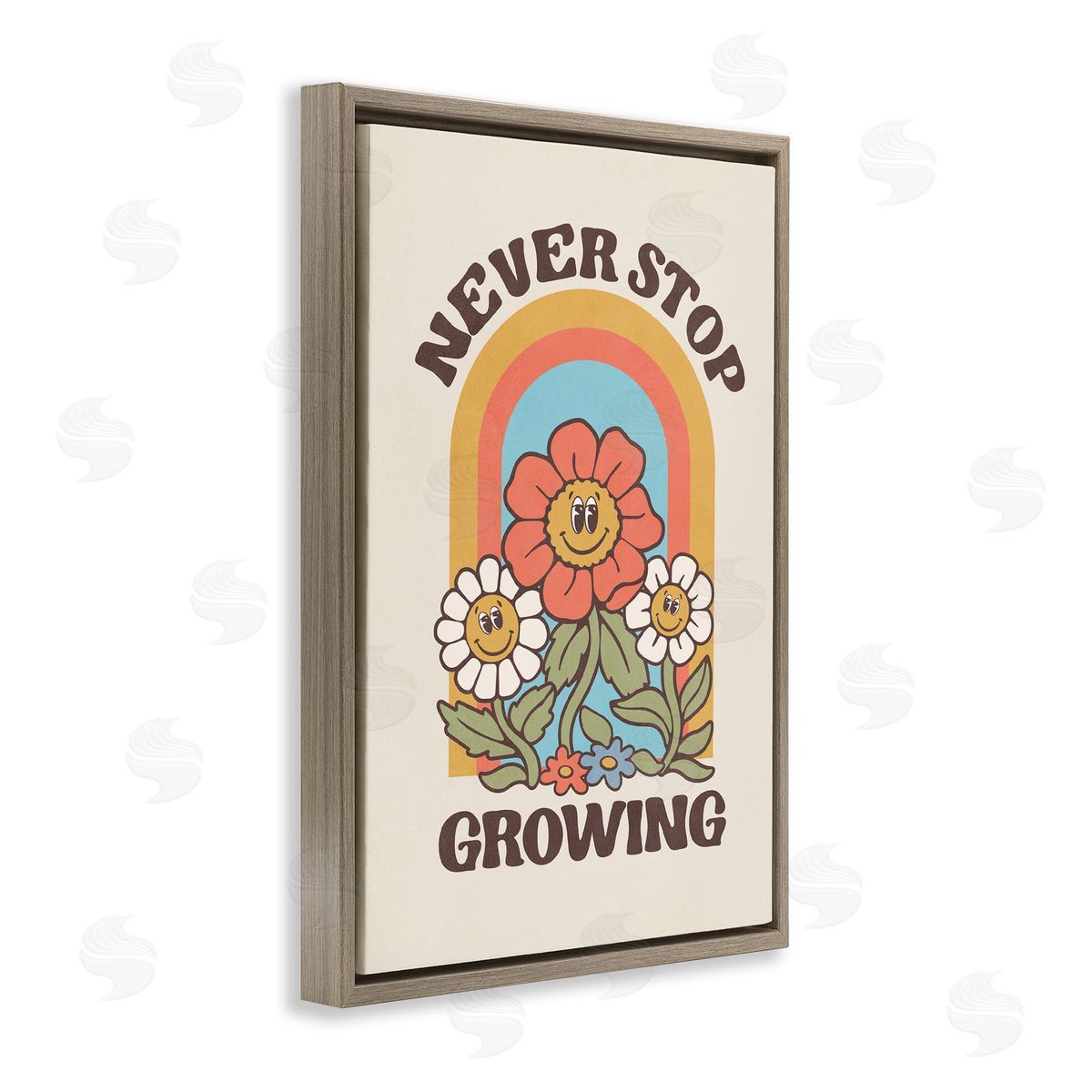 Nataly White Vintage Never Stop Growing Brown Floating Frame Canvas Wall Art Print
