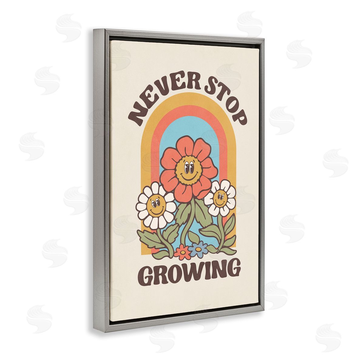 Nataly White Vintage Never Stop Growing Gray Floating Frame Canvas Wall Art Print