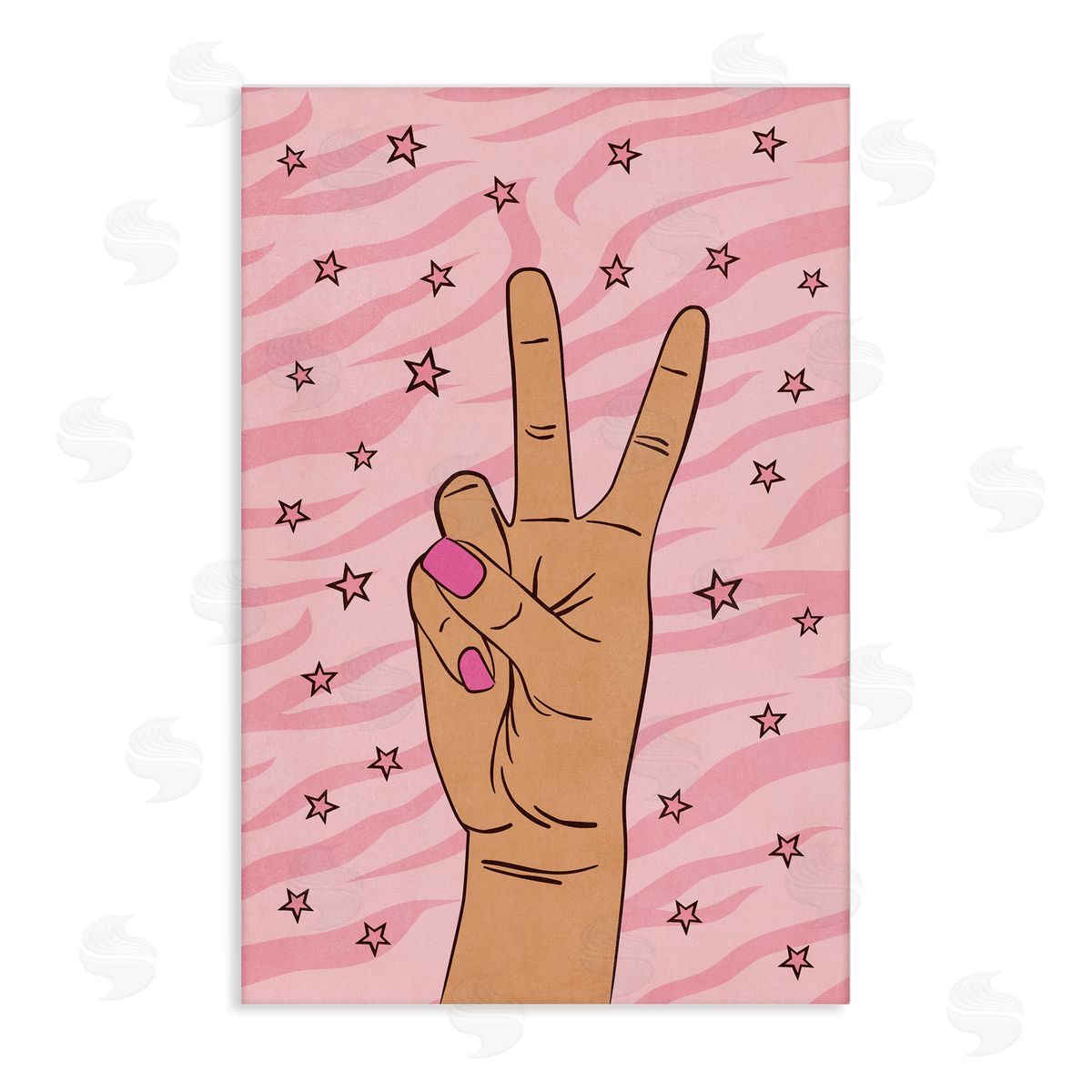 Nataly White Peace Hand & Stars Pattern Canvas Wall Art Print