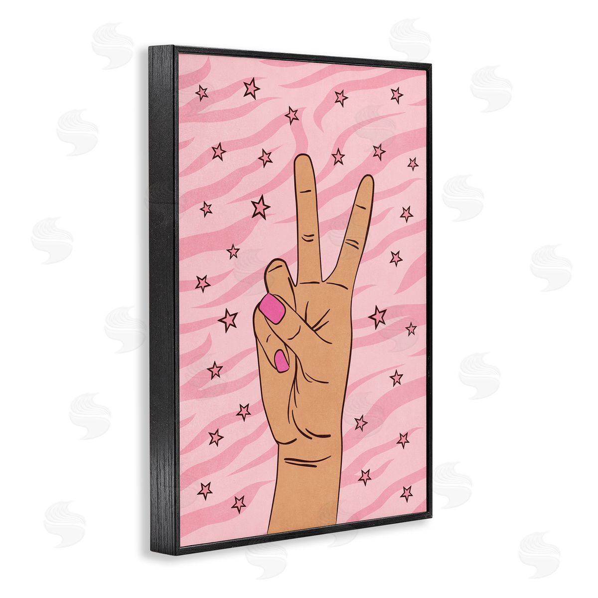 Nataly White Peace Hand & Stars Pattern Black Framed Giclee Wall Art Print