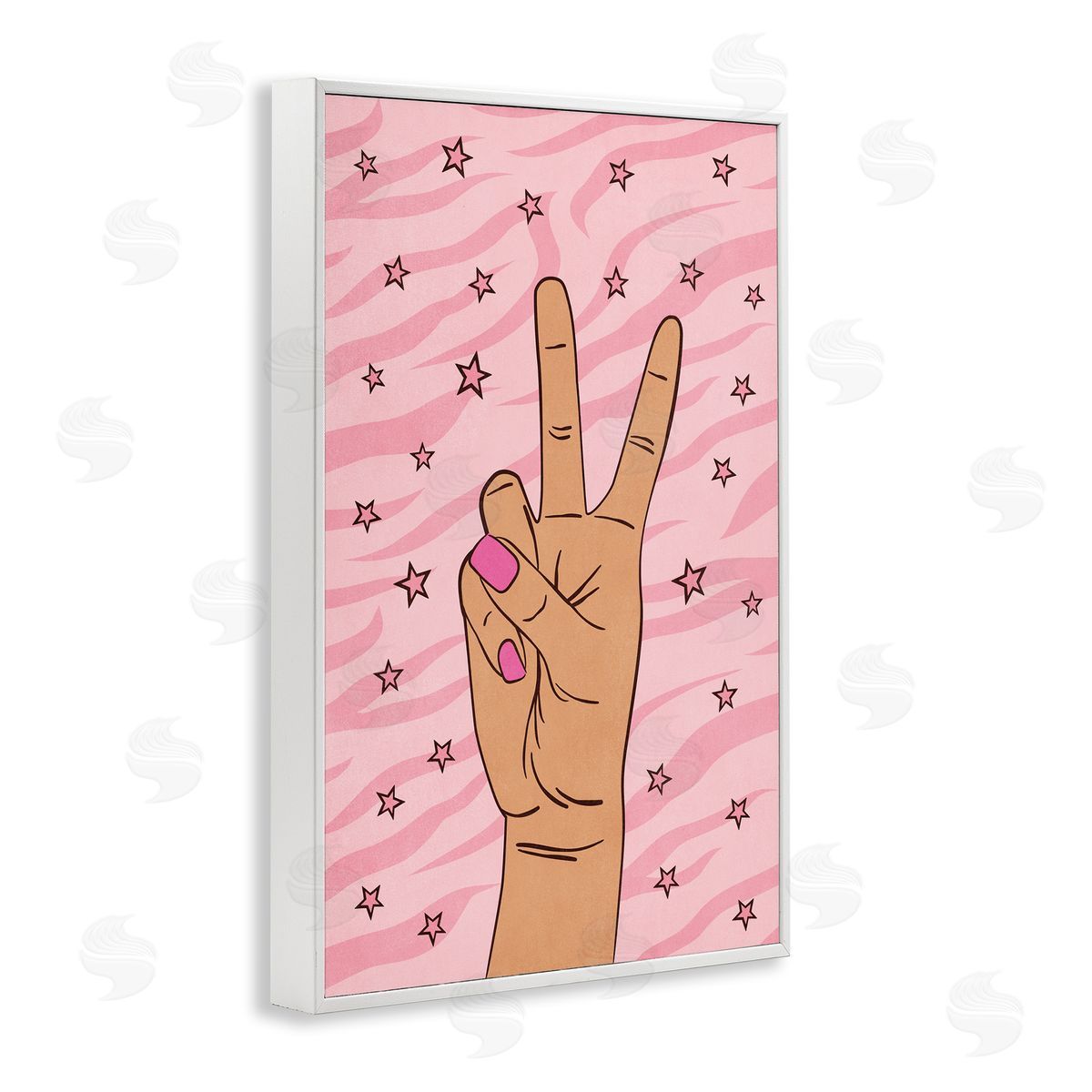 Nataly White Peace Hand & Stars Pattern White Framed Giclee Wall Art Print