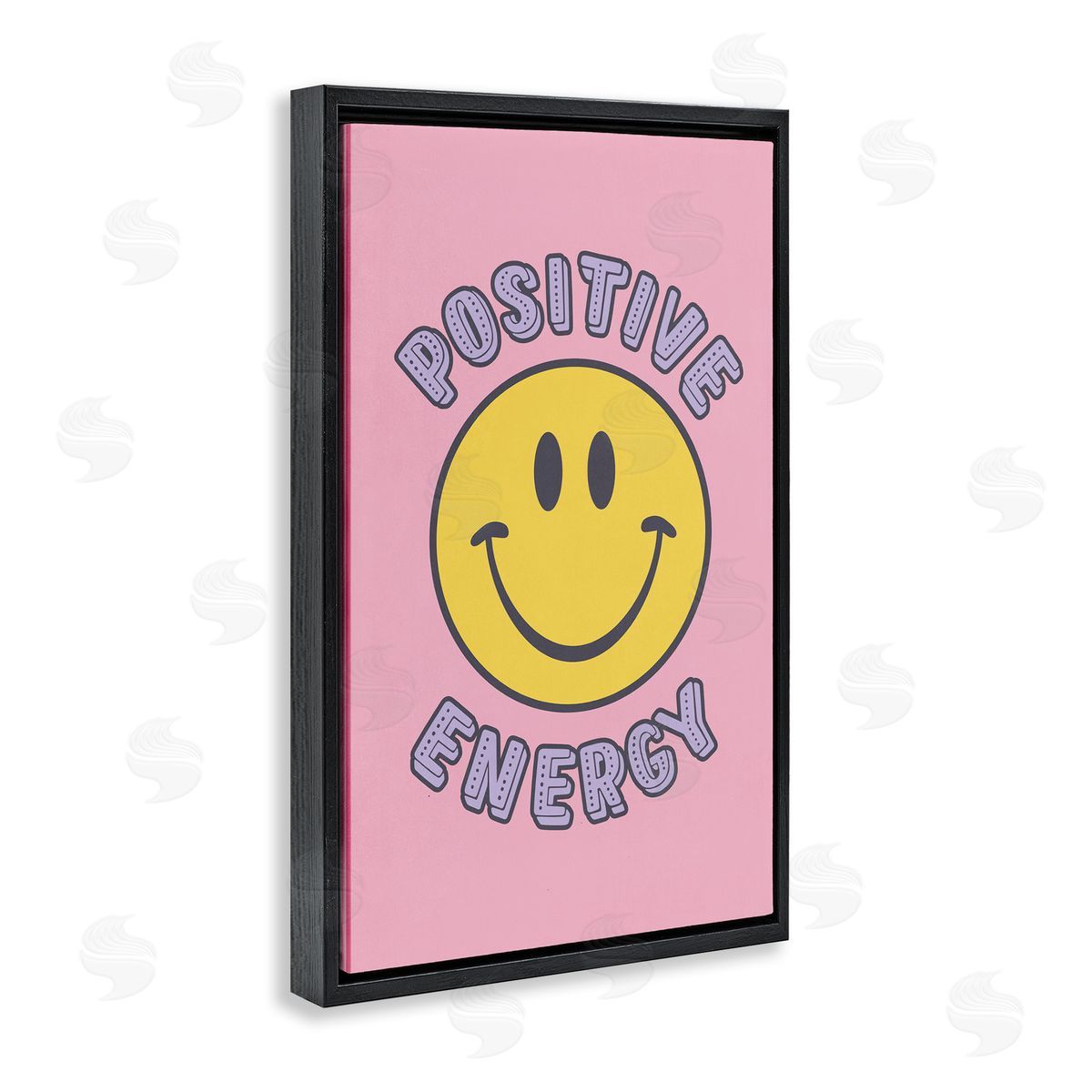 Nataly White Positive Energy Smiley Black Floating Frame Canvas Wall Art Print
