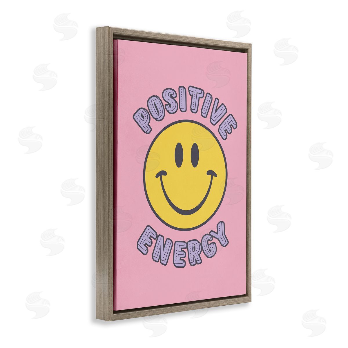 Nataly White Positive Energy Smiley Brown Floating Frame Canvas Wall Art Print