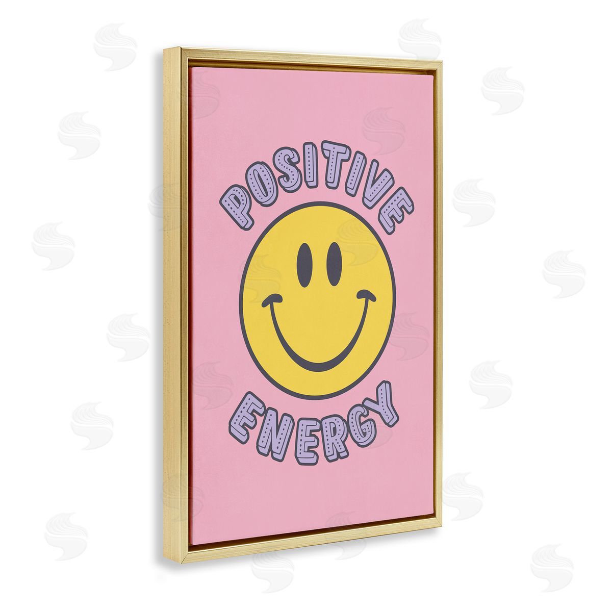 Nataly White Positive Energy Smiley Gold Floating Frame Canvas Wall Art Print