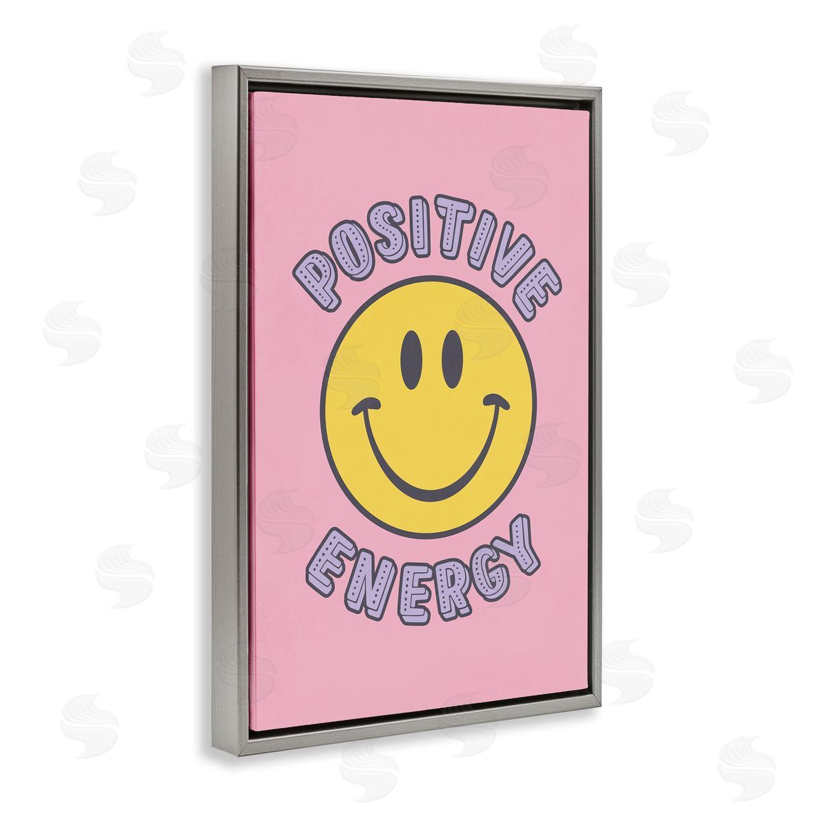 Nataly White Positive Energy Smiley Gray Floating Frame Canvas Wall Art Print