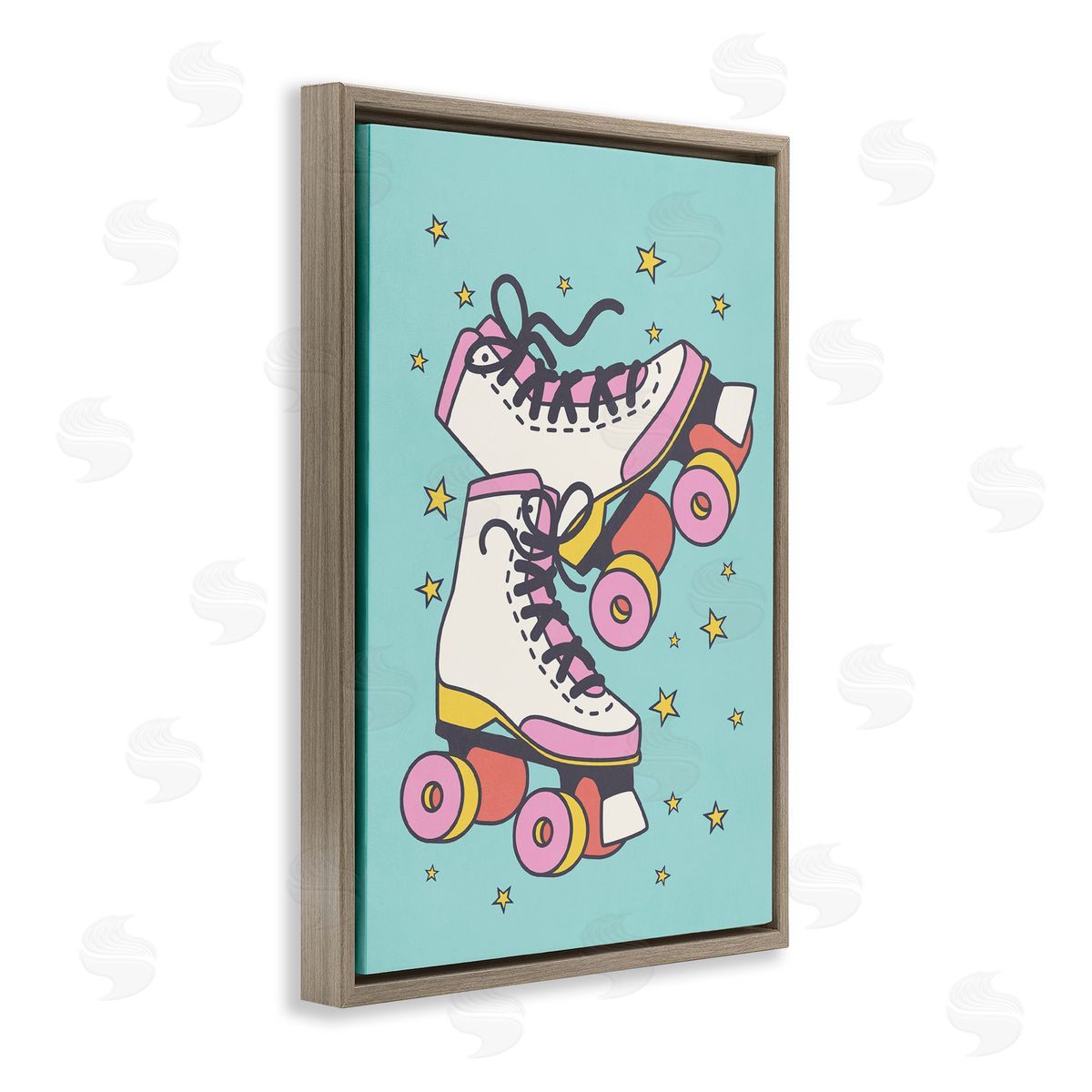 Nataly White Vintage Roller Skates Brown Floating Frame Canvas Wall Art Print