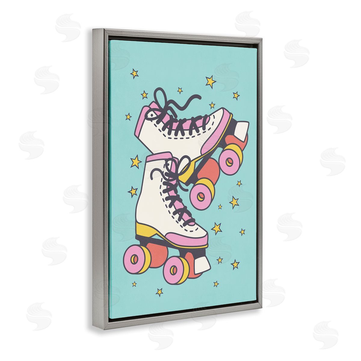 Nataly White Vintage Roller Skates Gray Floating Frame Canvas Wall Art Print