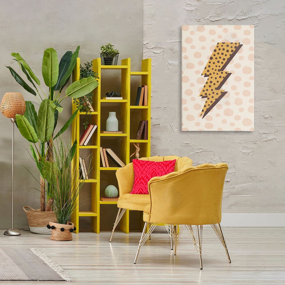 Nataly White Dotted Lightning Bolt Canvas Wall Art Print in Room