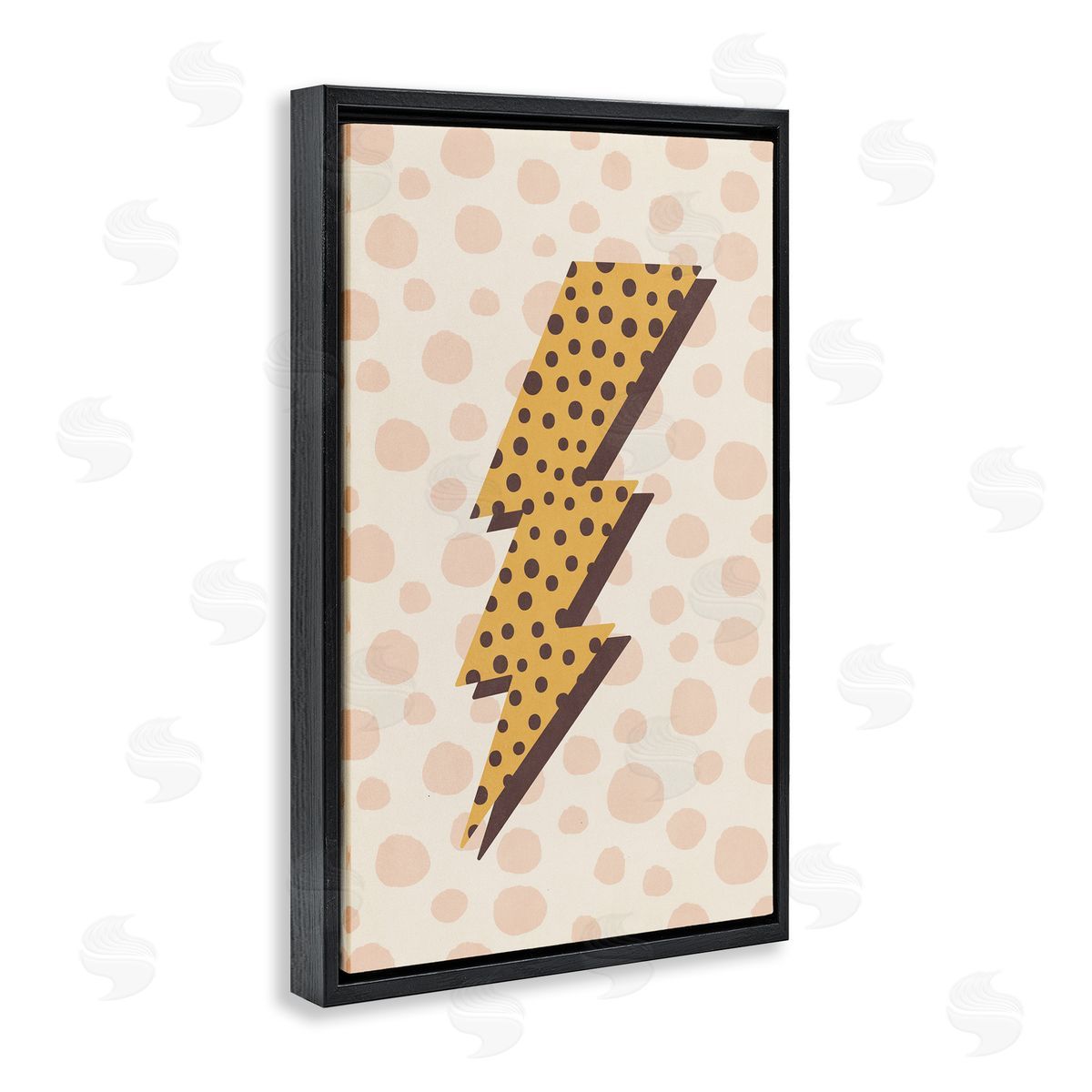 Nataly White Dotted Lightning Bolt Black Floating Frame Canvas Wall Art Print