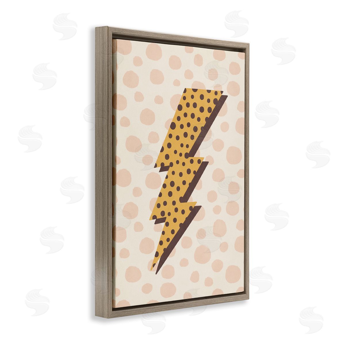 Nataly White Dotted Lightning Bolt Brown Floating Frame Canvas Wall Art Print