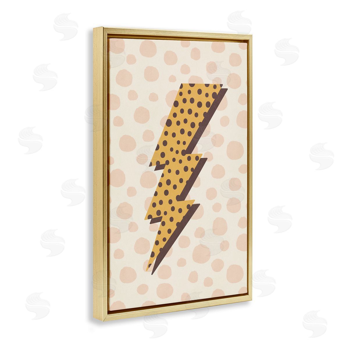 Nataly White Dotted Lightning Bolt Gold Floating Frame Canvas Wall Art Print