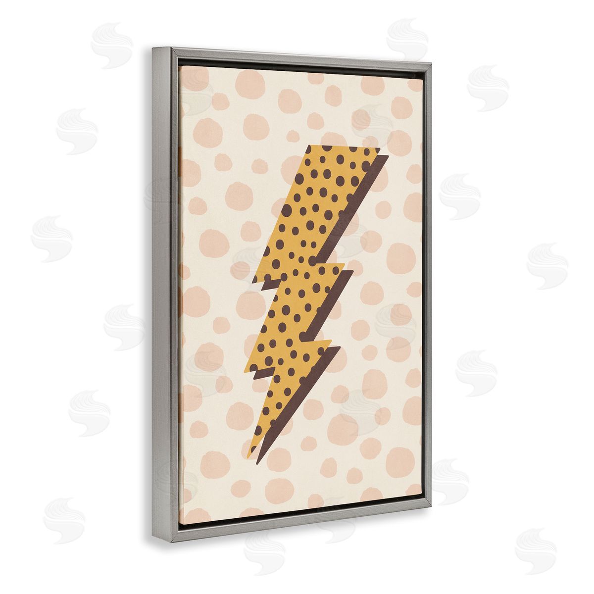 Nataly White Dotted Lightning Bolt Gray Floating Frame Canvas Wall Art Print