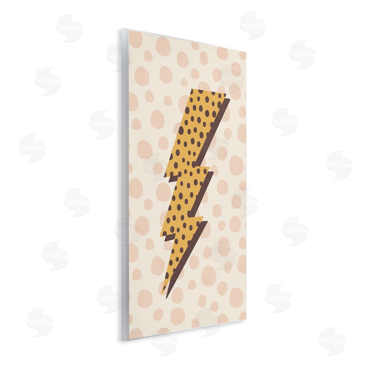 Nataly White Dotted Lightning Bolt Wooden Wall Plaque Art Print