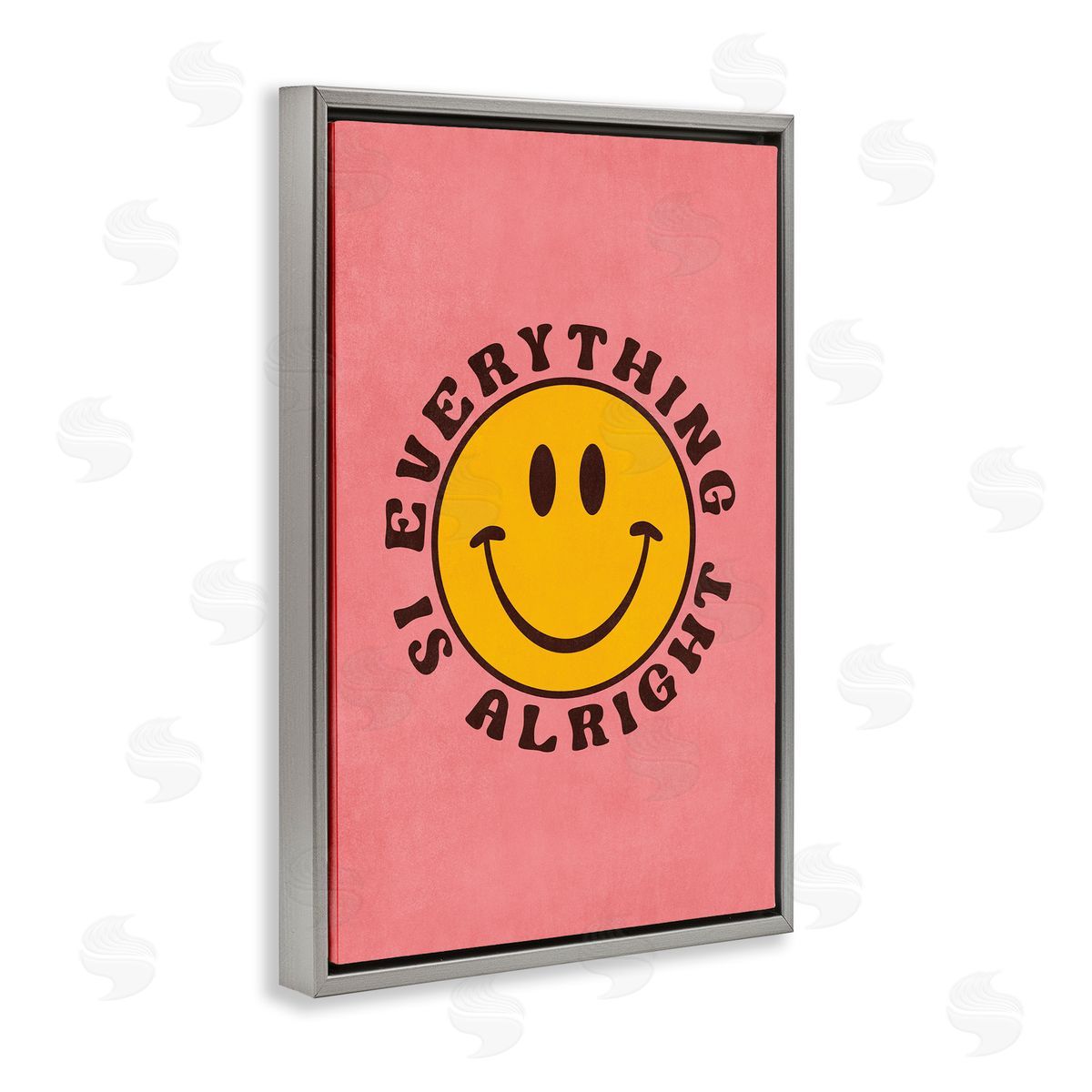 Nataly White Retro Everything Is Alright Gray Floating Frame Canvas Wall Art Print