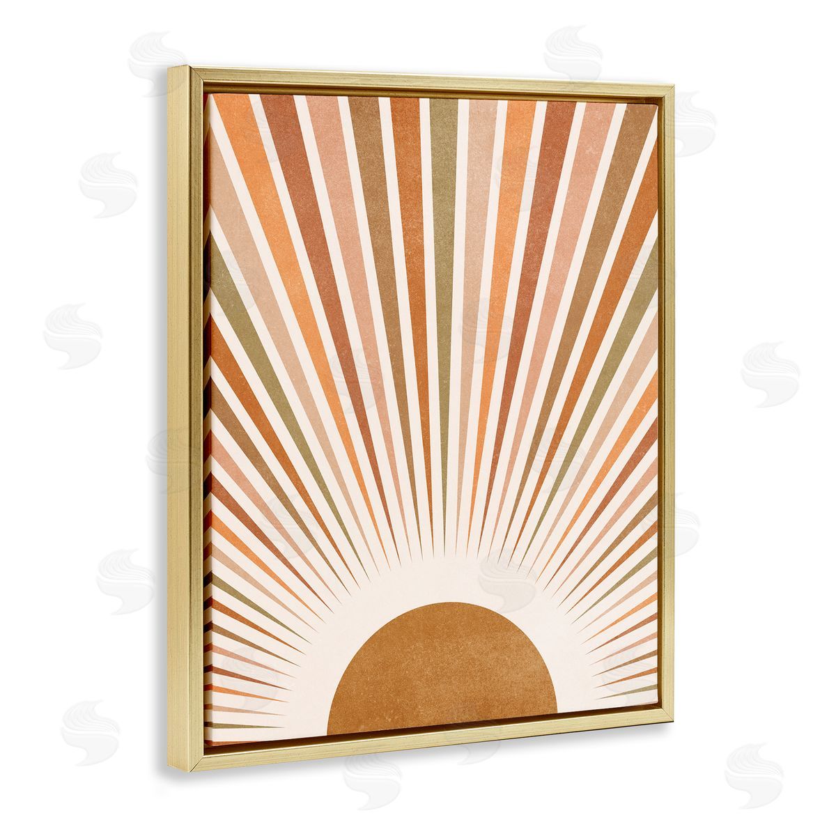Nataly White Vintage Boho Sunburst Gold Floating Frame Canvas Wall Art Print