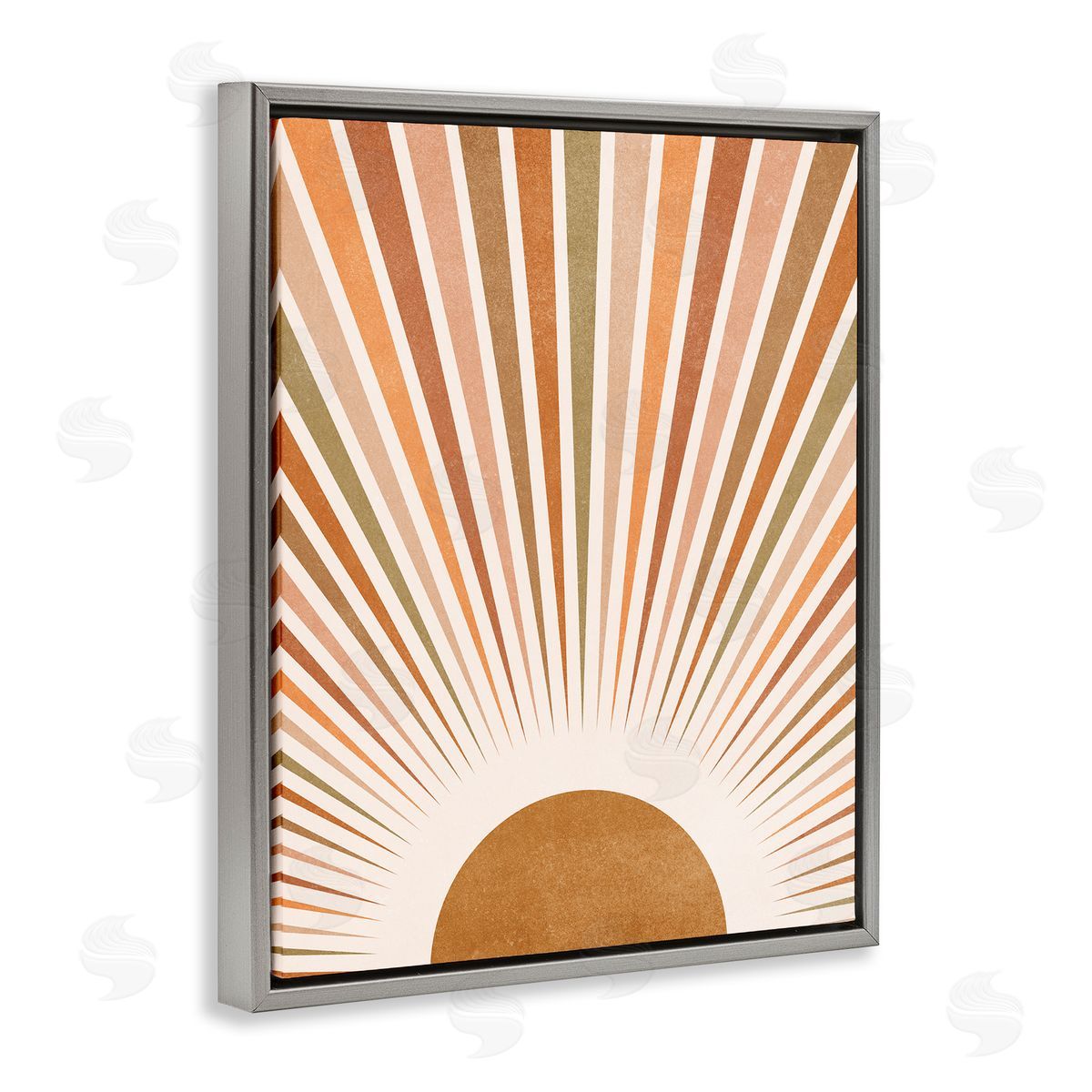 Nataly White Vintage Boho Sunburst Gray Floating Frame Canvas Wall Art Print