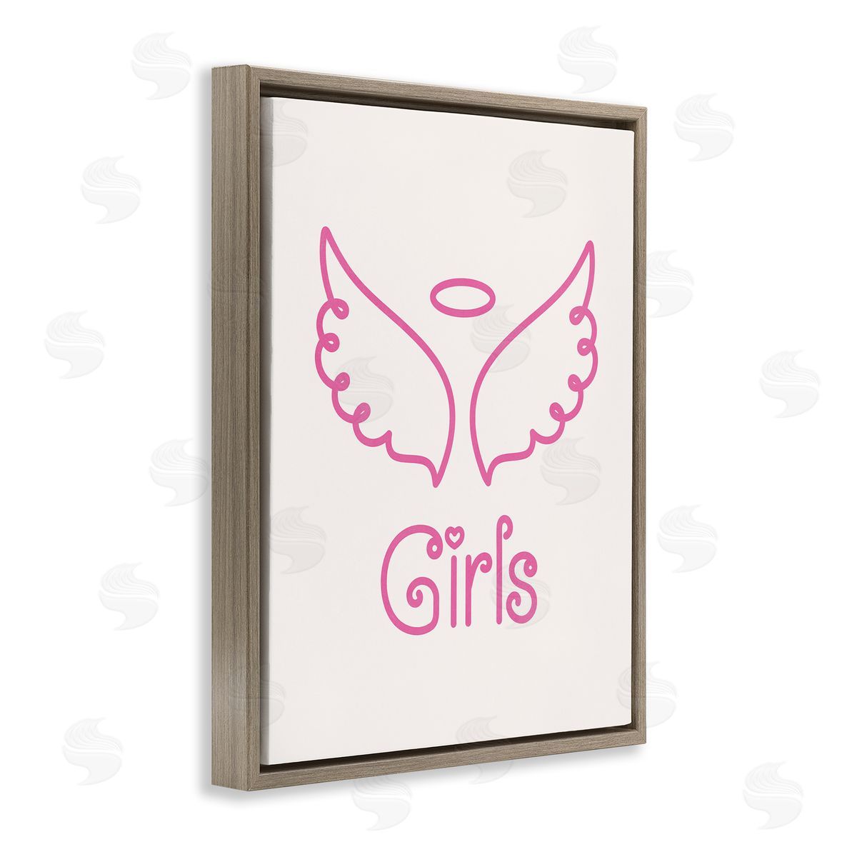 Nataly White Minimal Angel Girls Brown Floating Frame Canvas Wall Art Print