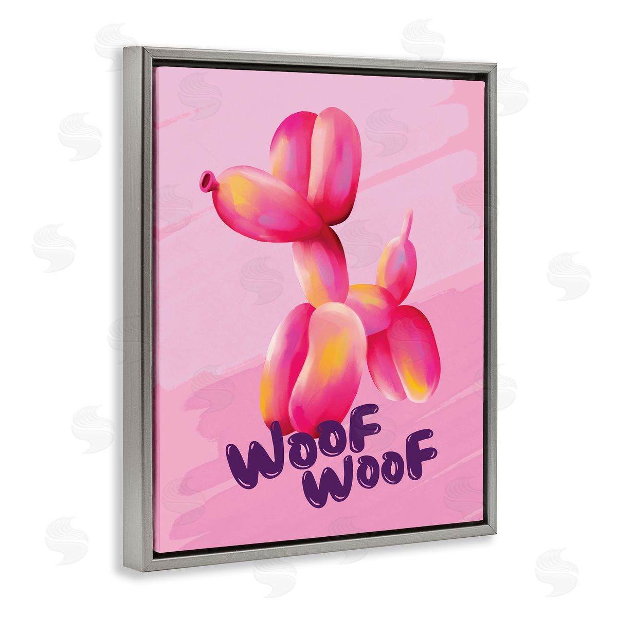 Nataly White Woof Balloon Dog Gray Floating Frame Canvas Wall Art Print
