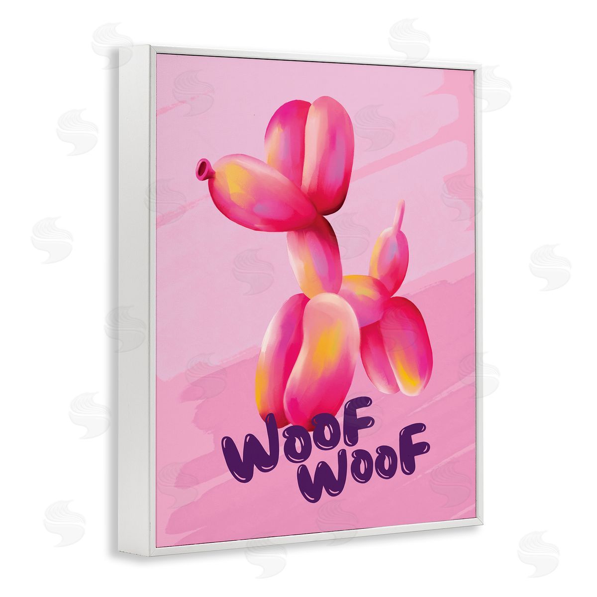 Nataly White Woof Balloon Dog White Framed Giclee Wall Art Print