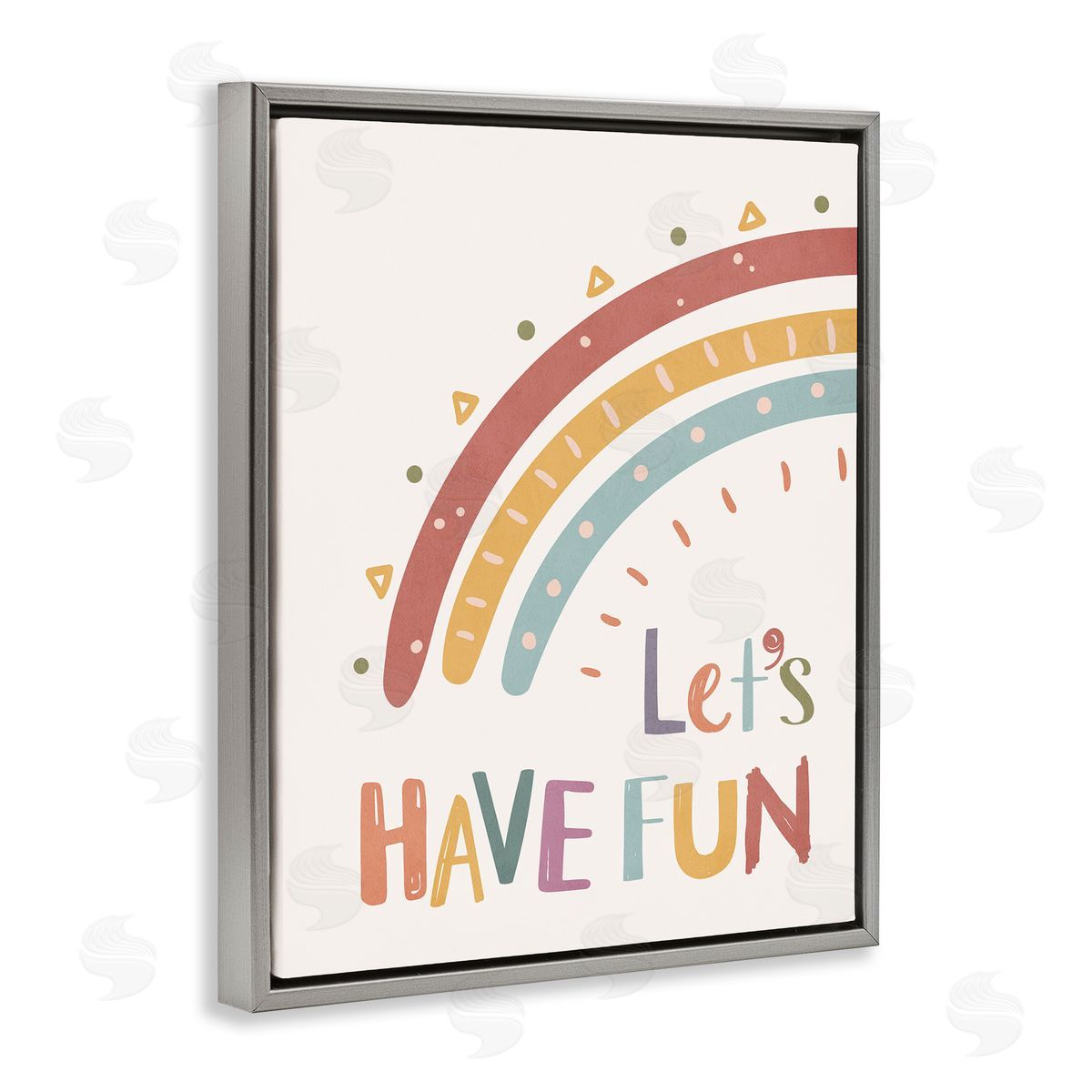 Nataly White Let's Have Fun Rainbow Gray Floating Frame Canvas Wall Art Print