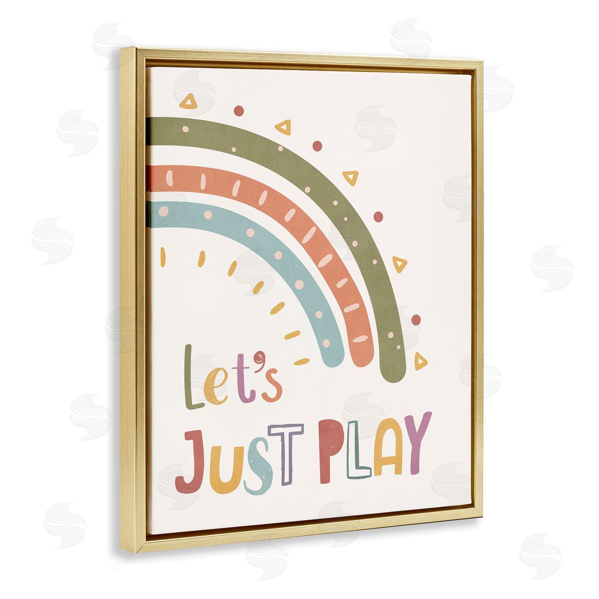 Nataly White Let's Just Play Rainbow Gold Floating Frame Canvas Wall Art Print