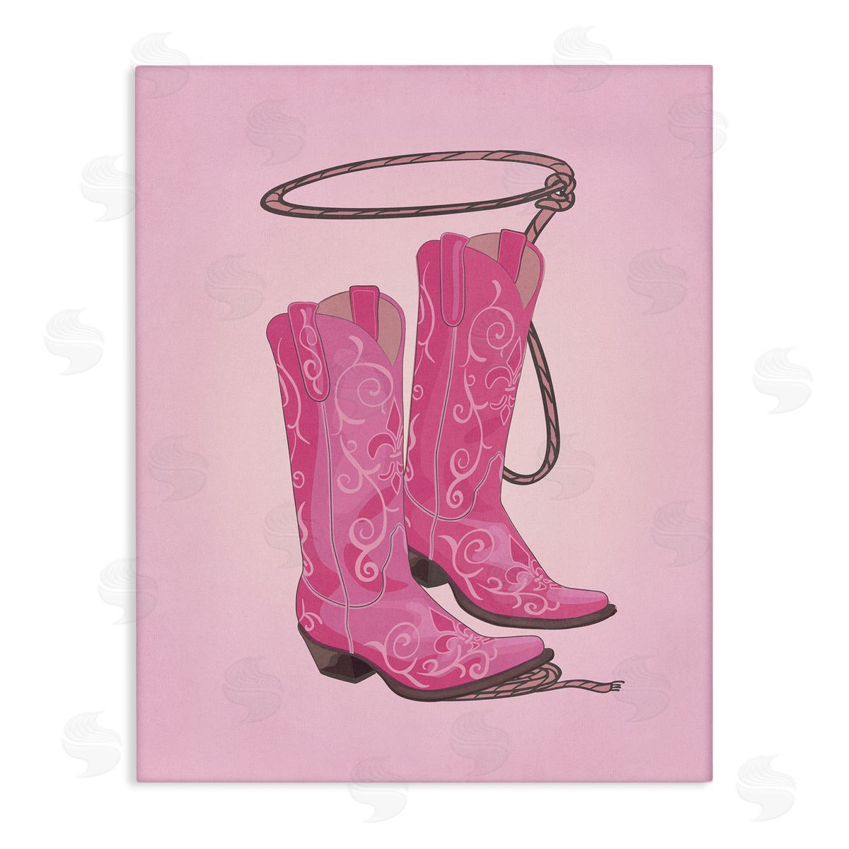 Nataly White Cowgirl Boots & Lasso Canvas Wall Art Print