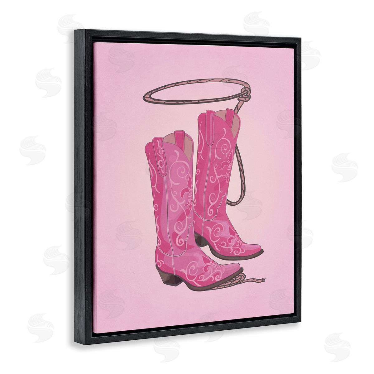 Nataly White Cowgirl Boots & Lasso Black Floating Frame Canvas Wall Art Print