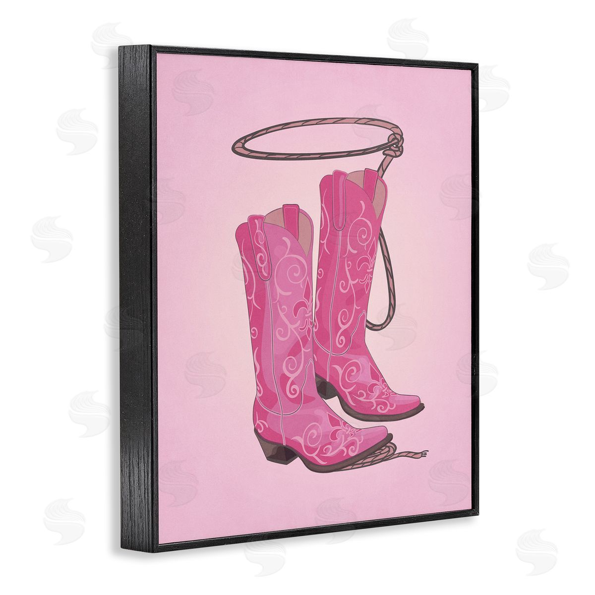 Nataly White Cowgirl Boots & Lasso Black Framed Giclee Wall Art Print