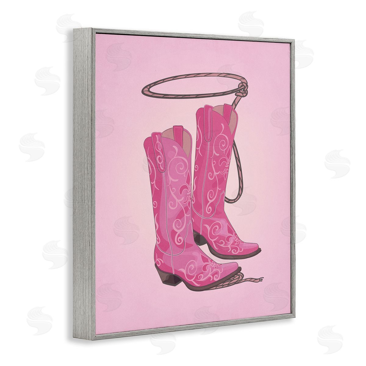 Nataly White Cowgirl Boots & Lasso Gray Framed Giclee Wall Art Print