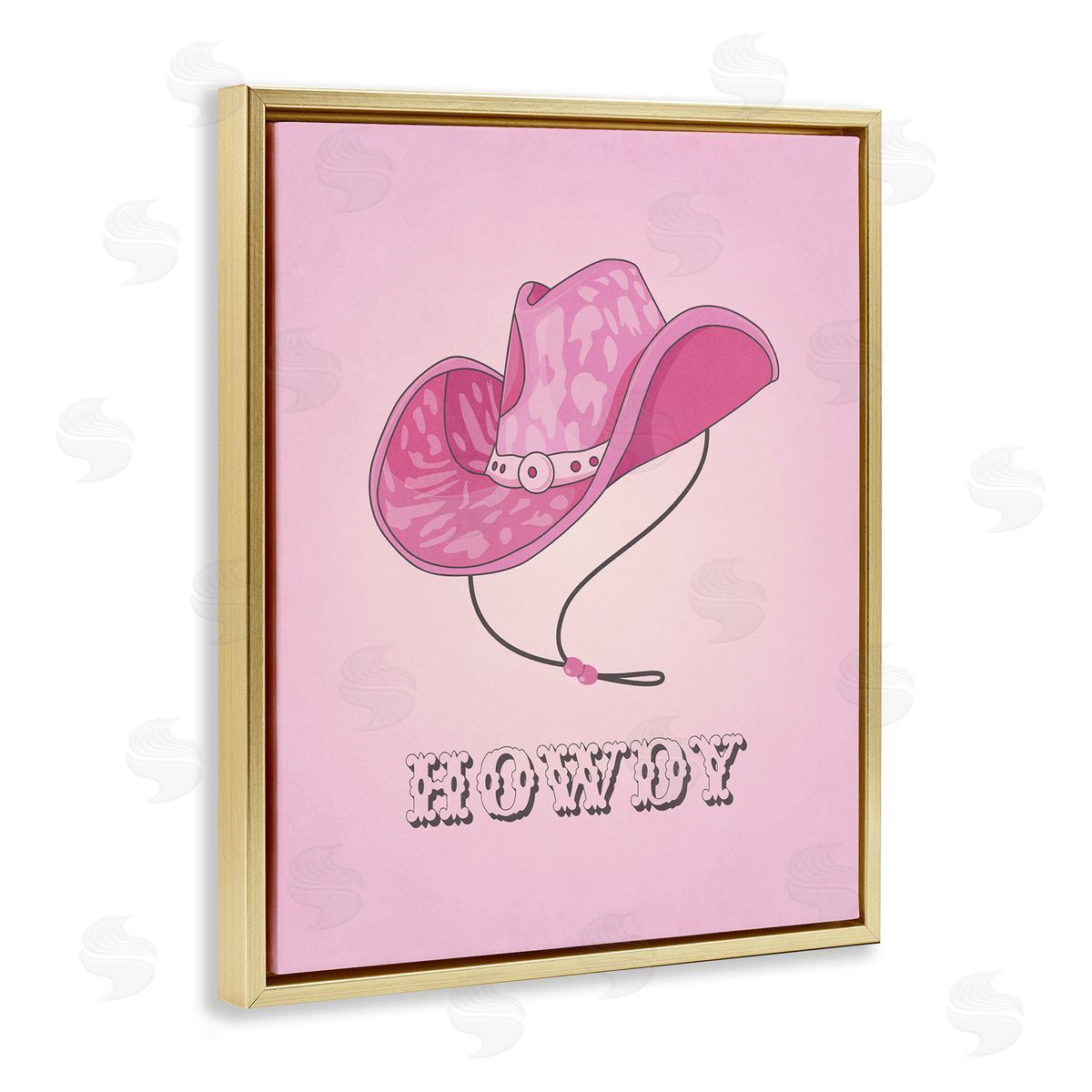 Nataly White Howdy Pink Cowgirl Hat Gold Floating Frame Canvas Wall Art Print