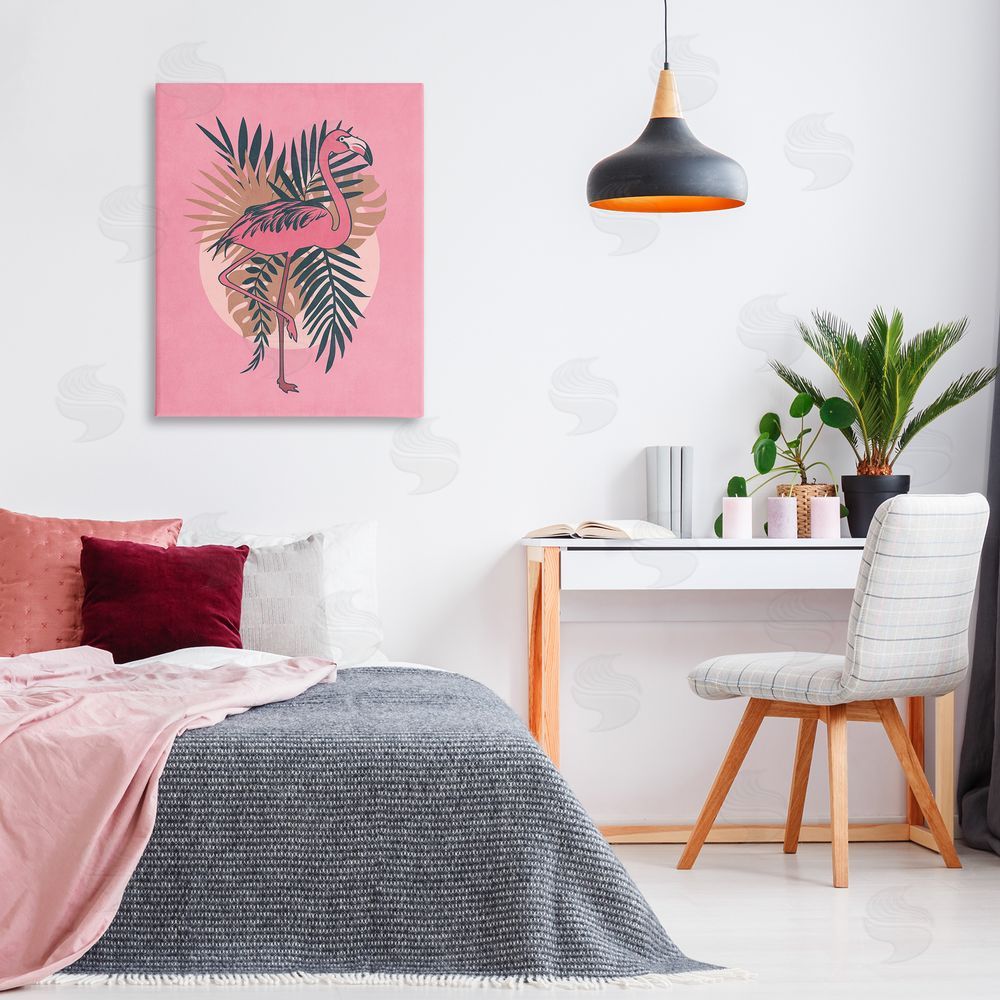 Nataly White Pink Retro Flamingo Canvas Wall Art Print in Room