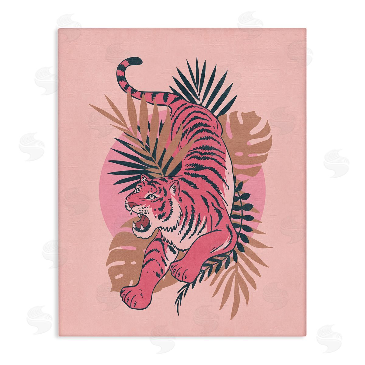 Nataly White Muted Retro Tiger Canvas Wall Art Print