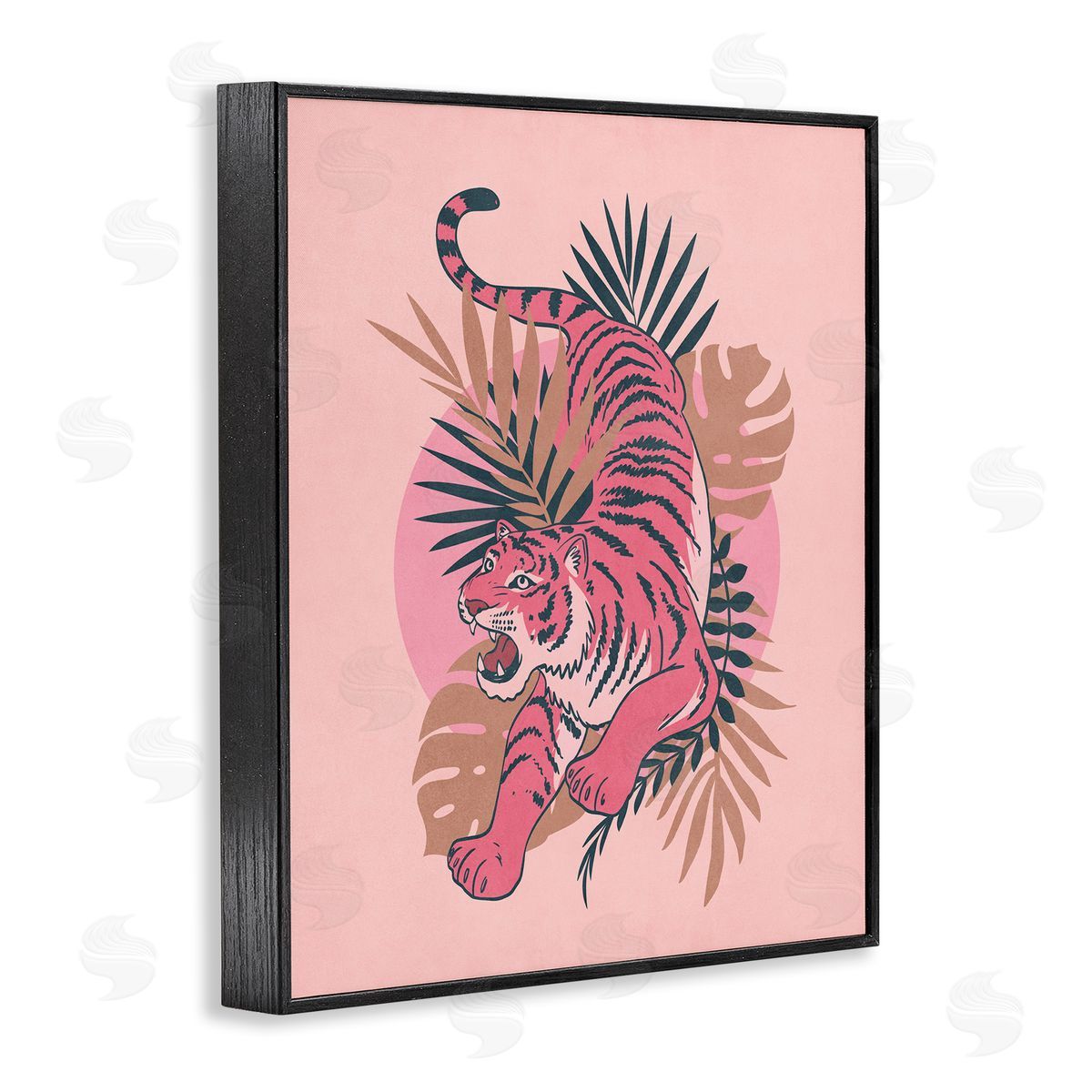 Nataly White Muted Retro Tiger Black Framed Giclee Wall Art Print