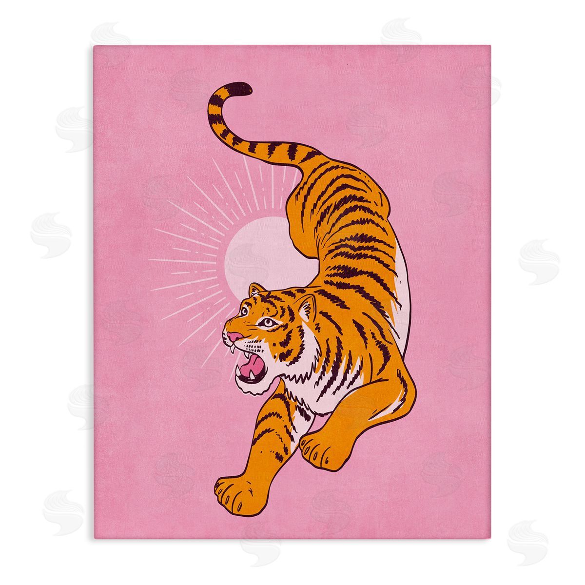 Nataly White Preppy Roaring Tiger Canvas Wall Art Print